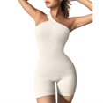 thumbnail image 2 of Monos de Yoga para mujer, monos sexys sin mangas con un solo hombro, corte entallado y acanalado, pantalones cortos, 2 of 4