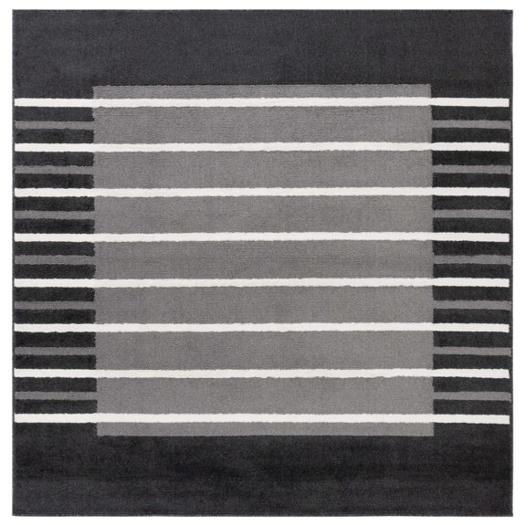 SAFAVIEH Pyramid Josephina Striped Area Rug, Gray/Ivory Black, 6'7" x 6'7" Square