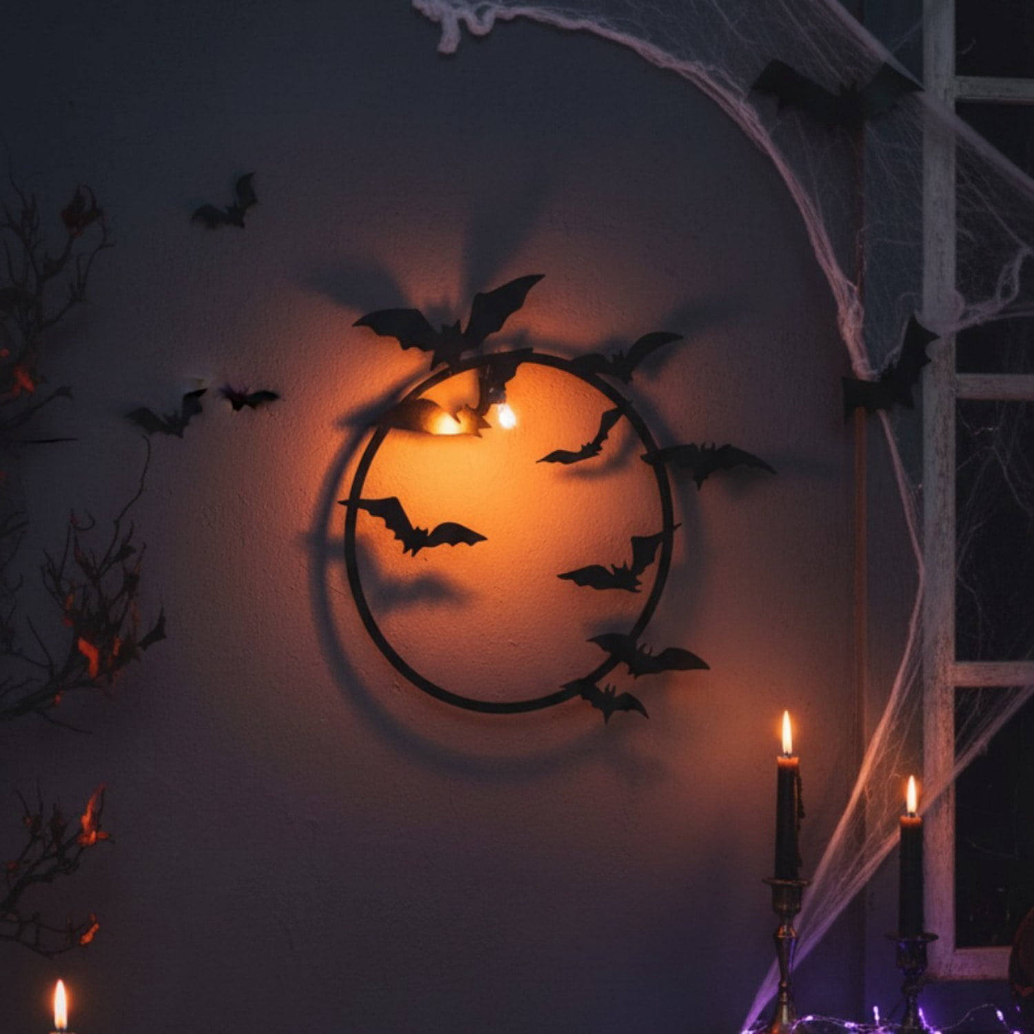 Gothic Bat Wall Decor, Winged Silhouette Metal Sign for Indoor and Outdoor Halloween