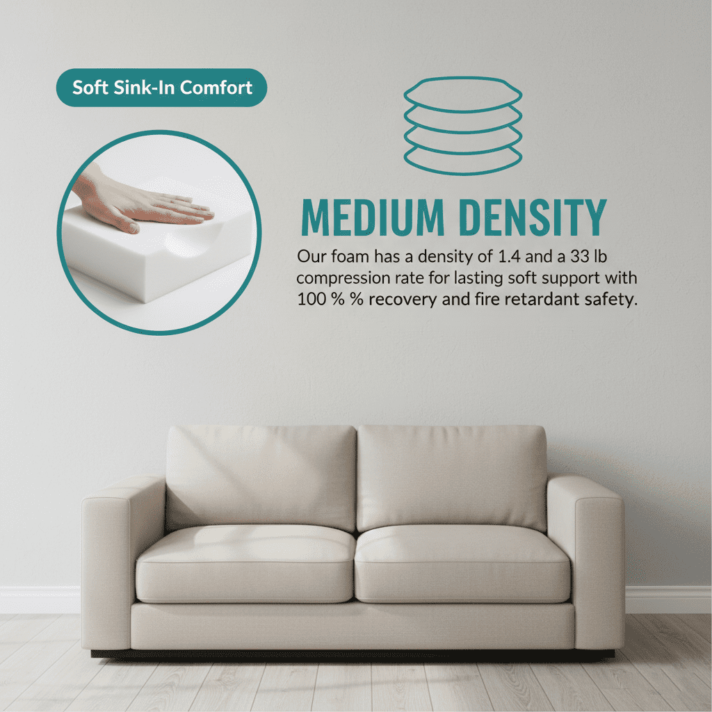 Sedona Designz Couch Cushions Seat Medium Density Foam Pads 2Hx24Wx72L Inches 33ILD