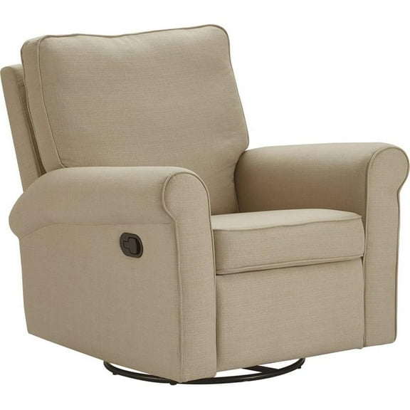 Maklaine Mid-Century Swivel Microfiber Recliner Chair in Sand