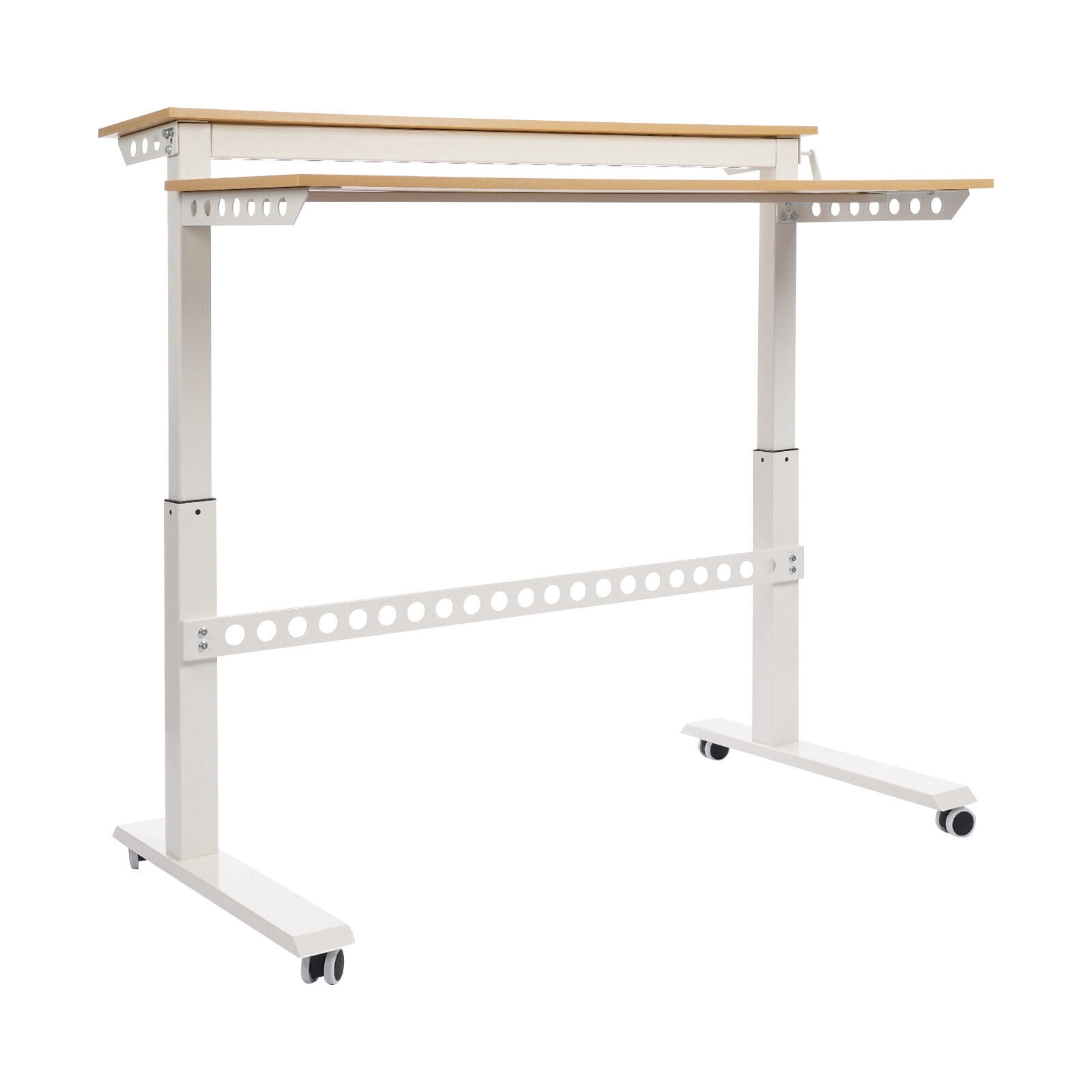 Mobile 2-Tier Rolling Laptop Desk with 4 Wheels, Adjustable Height Standing Desk,Rolling Computer Desk for Home Office