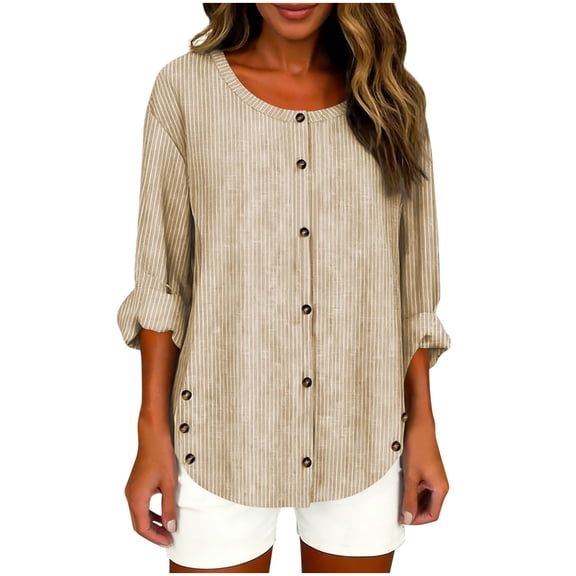 jobturf Button Down Shirts for Women Casual Loose Striped Long Sleeve Tops Spring Basic Tees Work Blouses Teacher Outfits S-XXXL