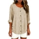 thumbnail image 1 of Camiseta de Lino de Color Sólido Casual de Manga Larga de las Mujeres con Botones Decorativos Y Cuello Redondo, Acento a Rayas para el Uso Diario de Primavera, Túnica de Moda, 1 of 8