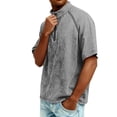 thumbnail image 4 of GrmtClth Mens Denim Shirts Vintage Short Sleeve T-Shirts Breathable Henley Tops Fashion Quarter Zip Blouse Gray M, 4 of 8