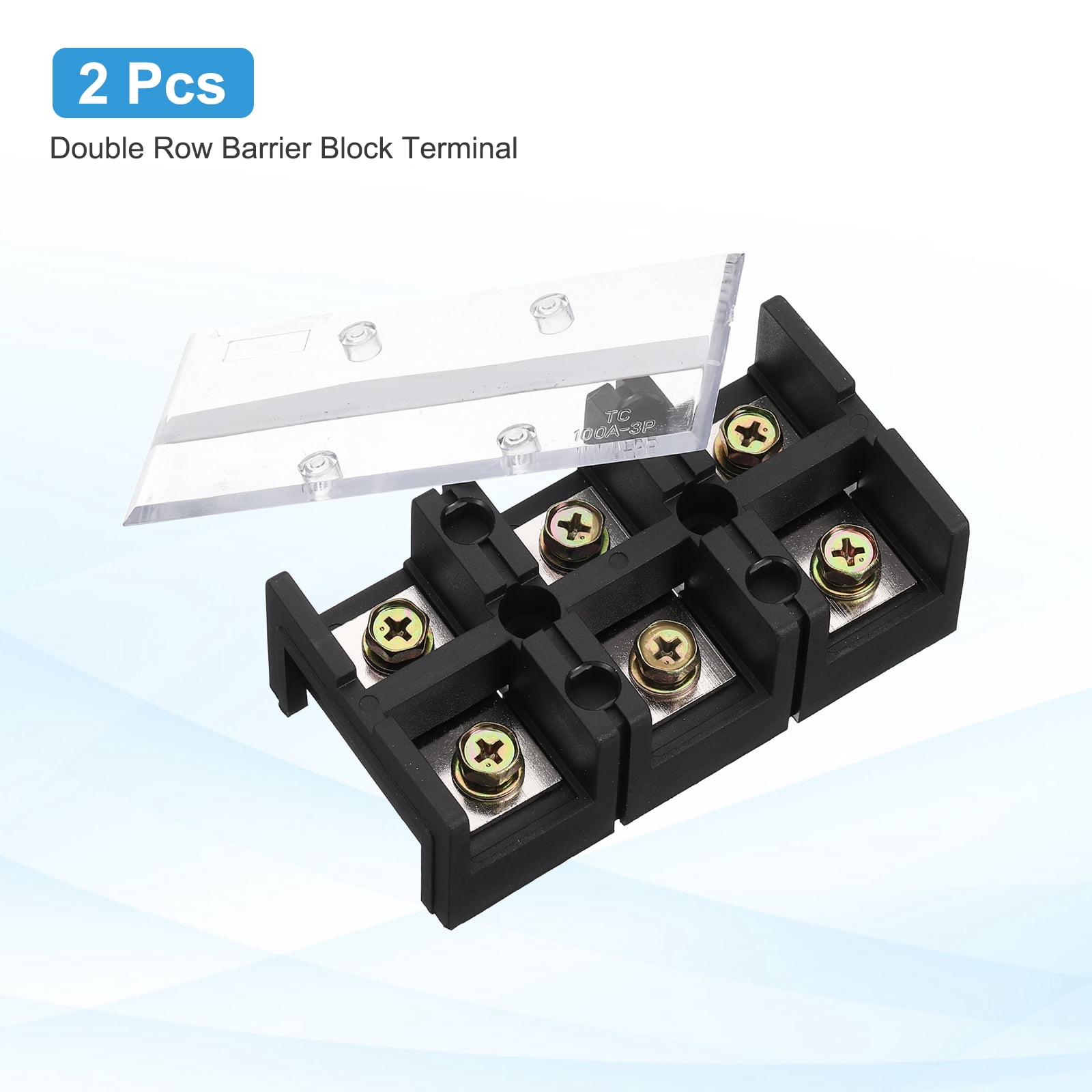 2 Pcs Barrier Terminal Strip Block 600V 100A Dual Rows 3 Positions Rail Base Screw Connector(The Shell Is Made of Flame Retardant and Heat Resistant Material)