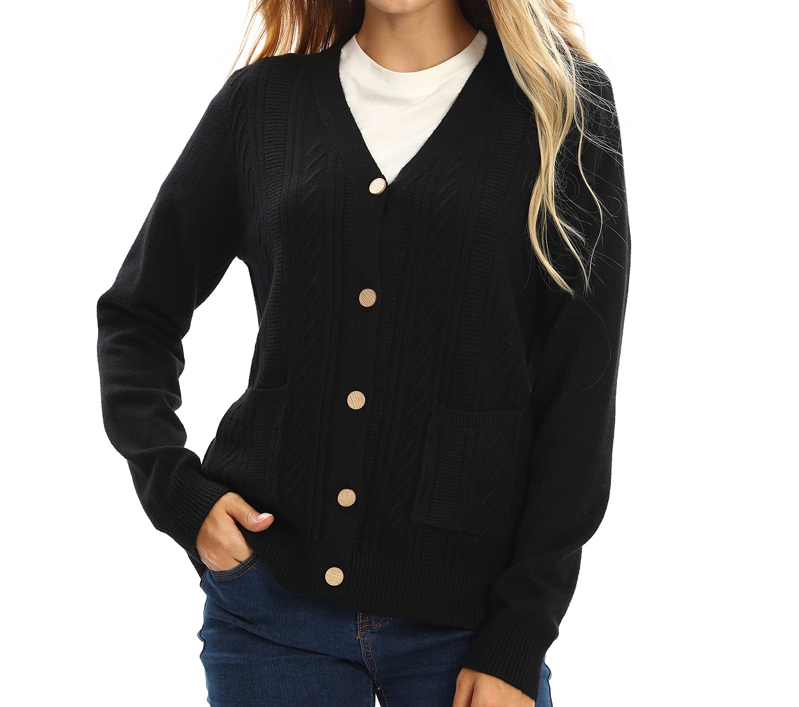 Women's Lightweight Button Down Cardigan Sweater - Long Sleeve Open Front V-Neck Knit For Fall & Winter Outfits