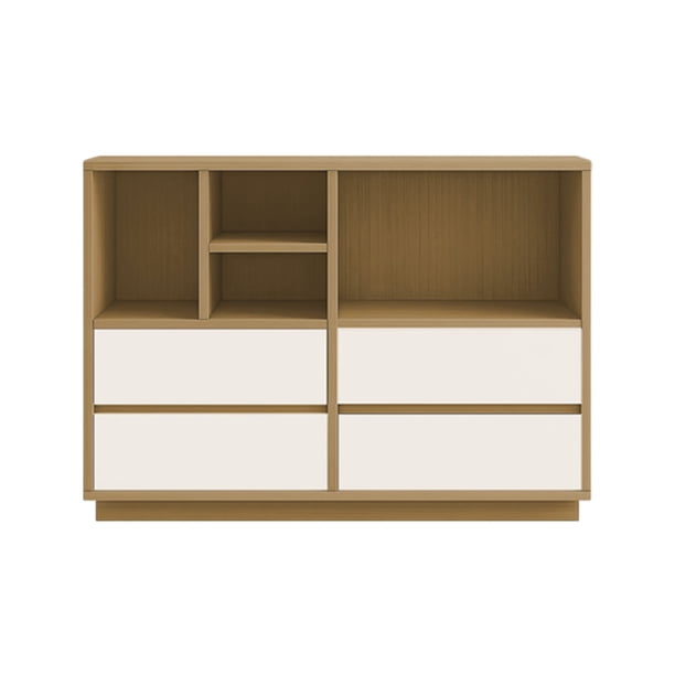 Ilios Innova | Librero Minimalista para Sala, Recámara u Oficina, Estante Organizador de Madera Color Maple con Cajones