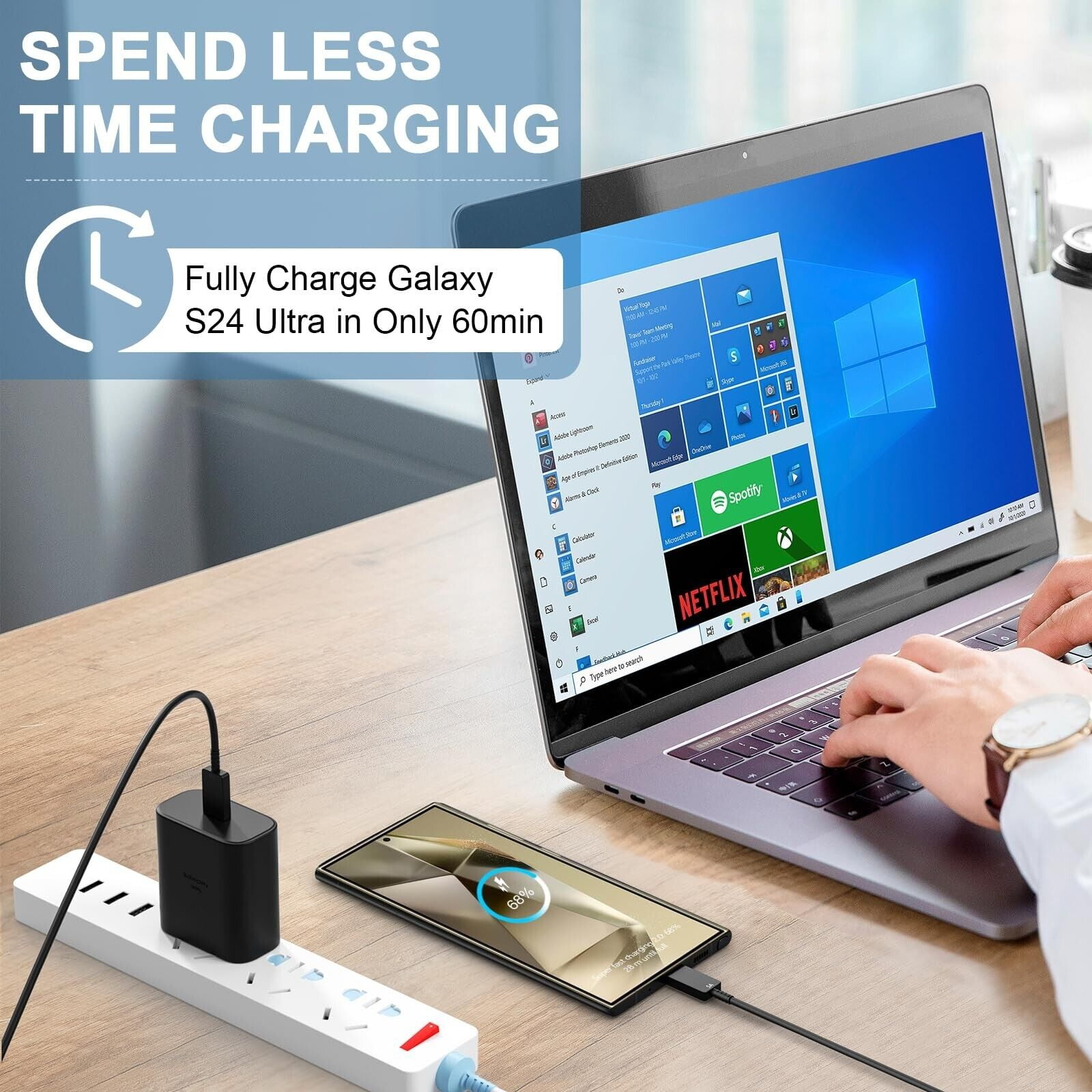 45W Super Fast Charger Type C, 10FT USB C Cable Cord Charger Block for Samsung Galaxy S24 Ultra/S24/S24+/S23 Ultra/S23/S23+/S22/S21/S20/Note 10/20 (2Pack)