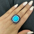 thumbnail image 6 of Turquoise Sapphire and Diamond Halo Cocktail Ring Platinum 11.60Cttw Size 9.5, 6 of 6
