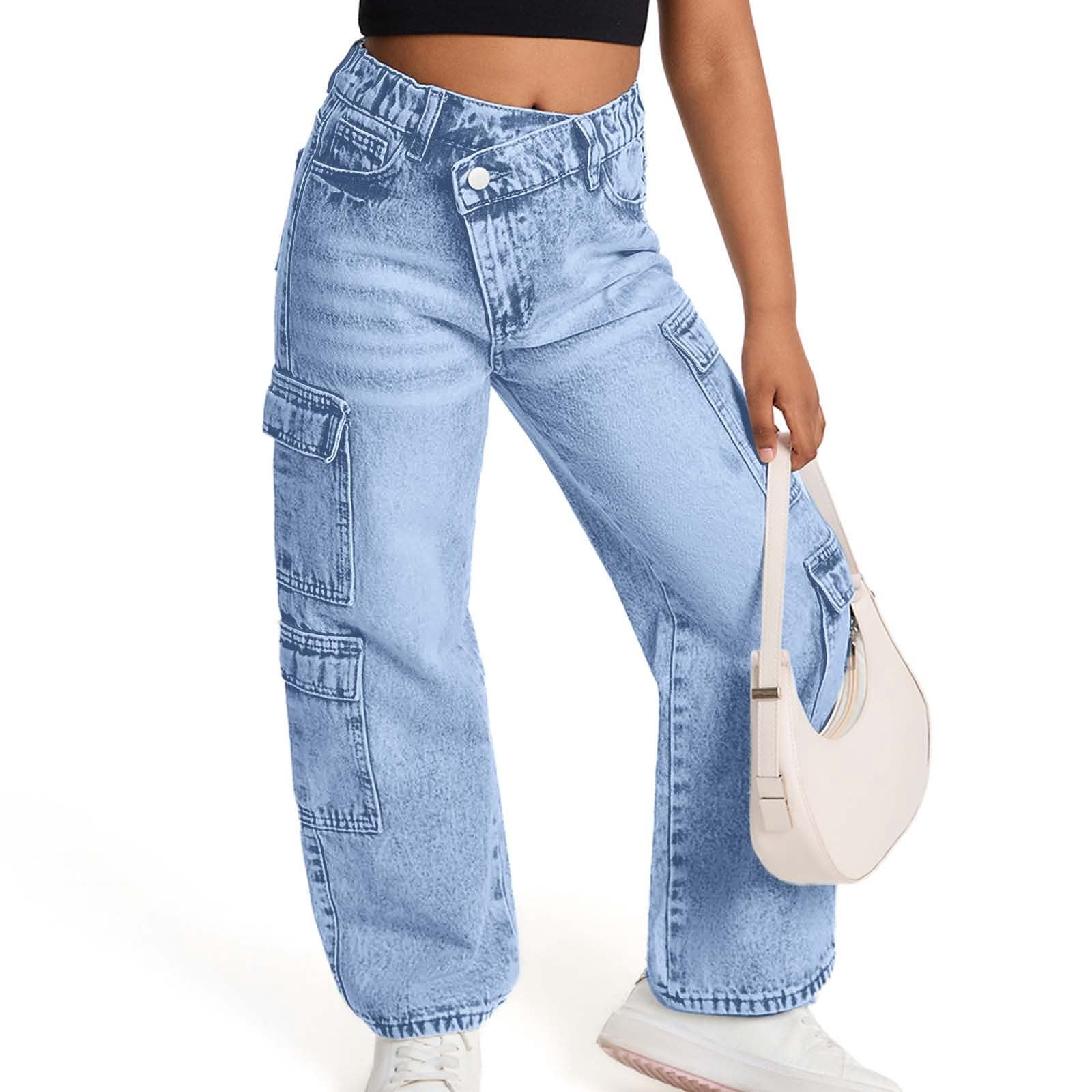 Jeans Cargo Délavé Pour Adolescentes - Coupe Ample, Style Baggy - Taille 12 à 14 Ans - Pantalon Décontracté Tendance