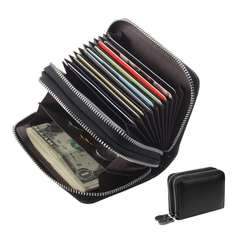 imeetu RFID Credit Card Holder, Small Leather Zipper Card Case