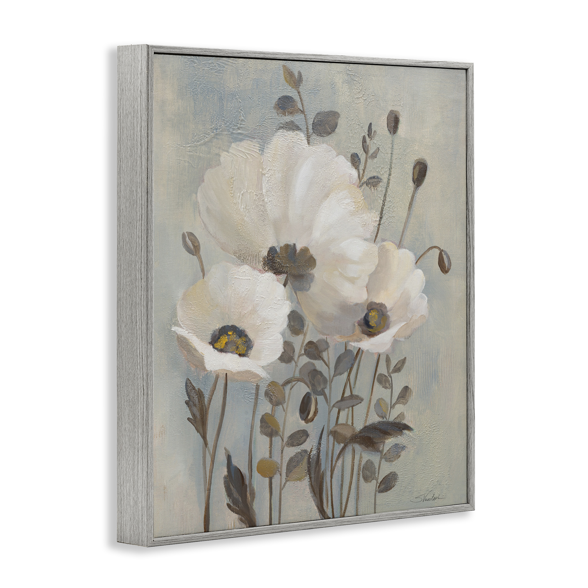 Stupell Industries Traditional Neutral Poppies Botanical & Floral Painting Gray Framed Art Print Wall Art, 11 x 14