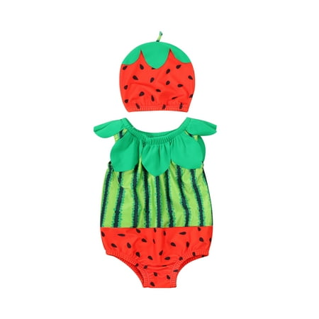 

Xiaoluokaixin Toddler Baby Girl Swimwear 2Pcs Suit Baby Girls Sleeveless Fruit Print One-Piece Swimsuit+Bathing Cap