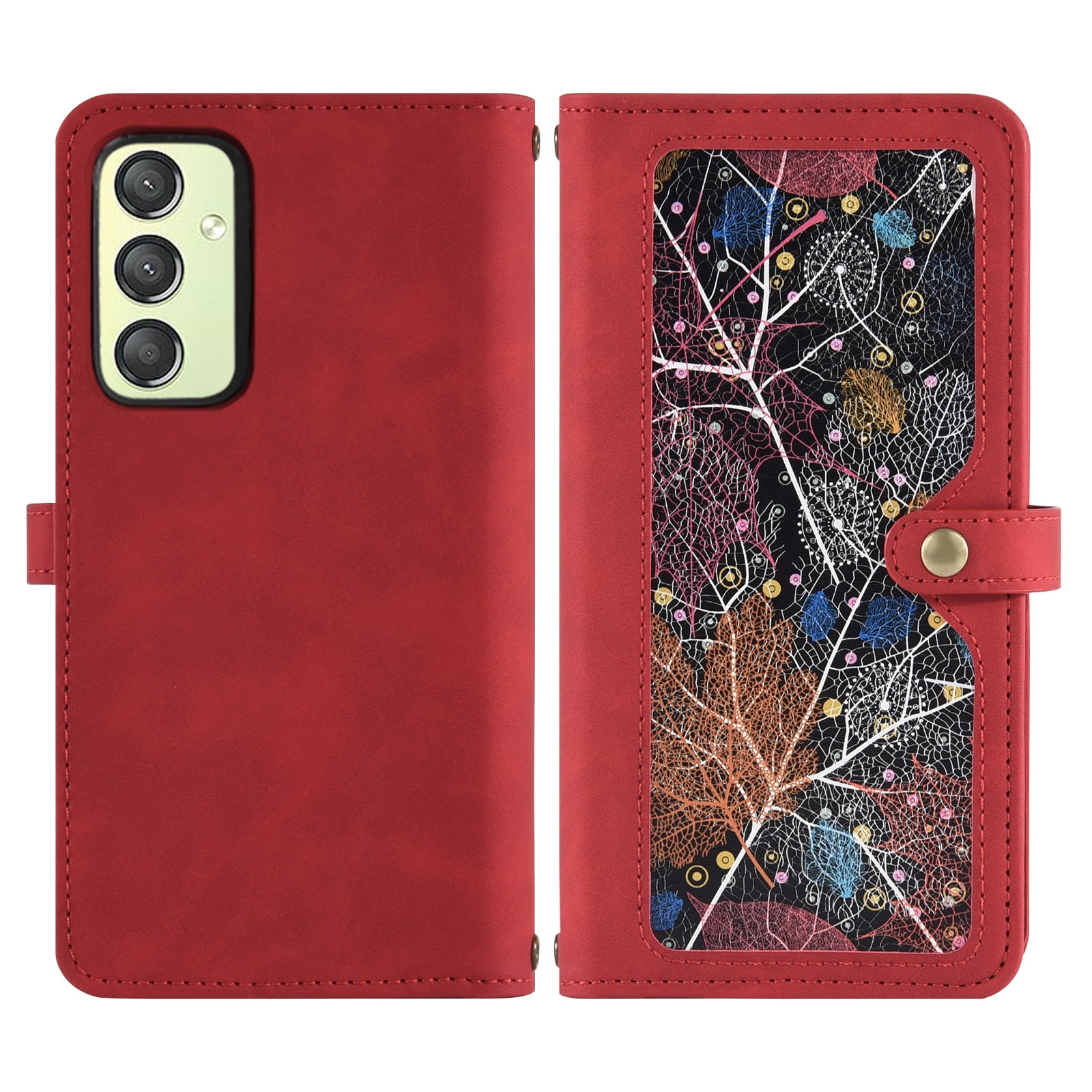Asuwish Phone Case for Samsung Galaxy A25 5G Wallet Cover With Tempered Glass Screen Protector Crossbody Wrist Strap Flip Pattern Zipper Credit Card Holder Stand Cell A 25 25A SM-A256U Women Men Red