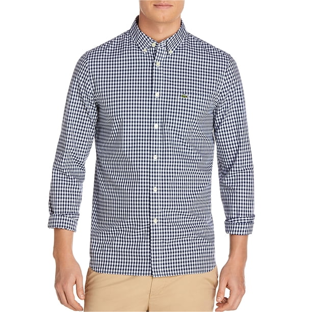 Lacoste Mens Gingham Button Up Shirt, Azul, X-Large Lacoste Botones al frente