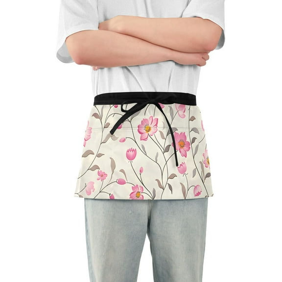 Little Flowers Floral Waist Apron Adjustable Server Half Apron Kitchen Cooking with 3 Pockets for Men Women