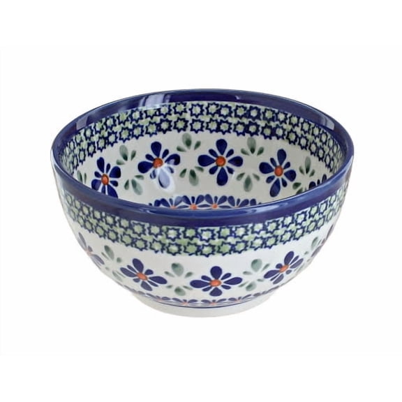 Blue Rose Polish Pottery Mosaic Flower Dessert Bowl