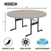 Lifetime 60 inch Professional Grade Round Folding Table, Putty Color (80125)