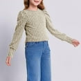 thumbnail image 3 of MKOSPLRT Kids Casual Dressy Tops Puff Long Sleeve Ribbed Knit Shirts Crew Neck Soft T Shirts Basic Solid Color Tunic Tops for Girl 5-14 Years, 3 of 8