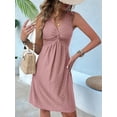 thumbnail image 3 of Women'S V-Neck Twist Sleeveless Design Chest Pleated Waist Dress Pink L, 3 of 7