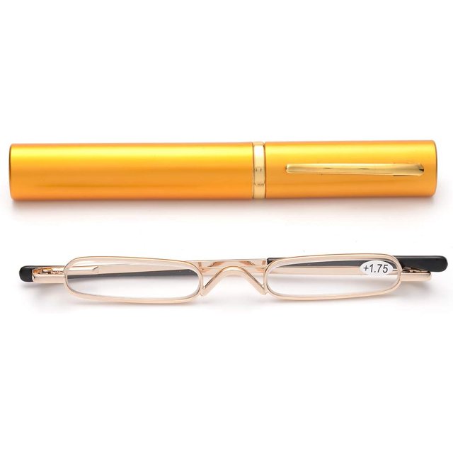 ZUVGEES Easy Carry Mini Compact Slim Reading Glasses—Lightweight Portable Readers with w/Pen Clip Tube Case