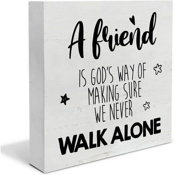 Zomyto 7x7 In Friendship Quote Wooden Box Sign a Friend is God's Way of Making Sure We Never Walk Alone Desk Decor