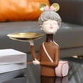thumbnail image 2 of Chic Cartoon Girl Statue Sculpture Figurine Artware Keys Storage Holder Ornaments for Coffee Table Entry Tabletop Display Porch Decor - Brown, 2 of 7