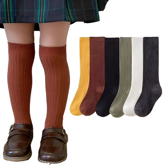 TELOLY 3 Pack Toddler Girls Long Socks for Kids Baby Knee High Socks Cotton Socks for 1-10Y