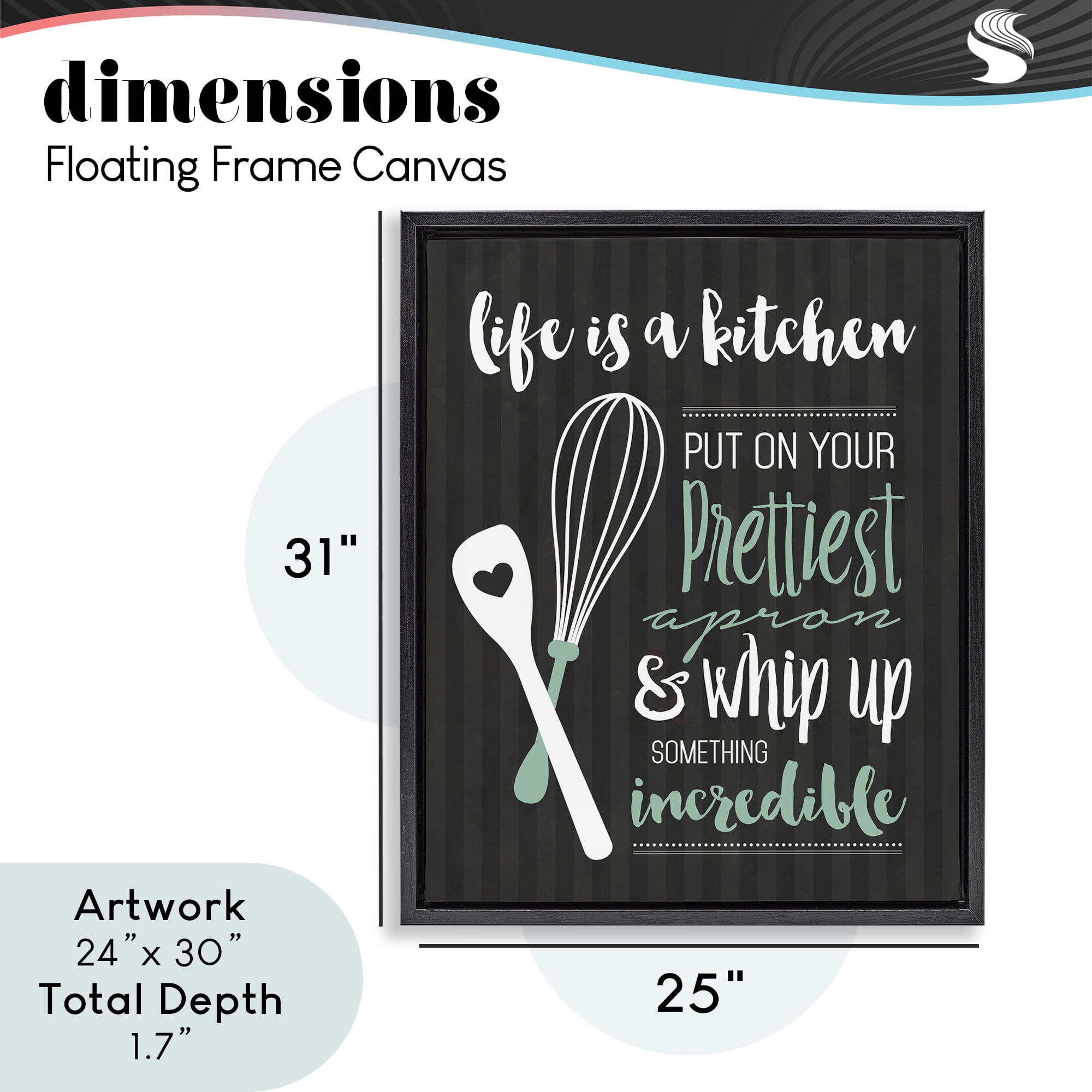 Life Is A Kitchen Motivational Black Framed Floater Canvas Wall Art, design by Lettered and Lined