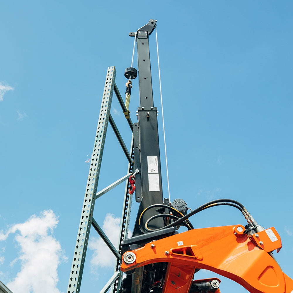 Titan Attachments Skid Steer Adjustable Jib Crane with Hydraulic Winch, 120" Manual Telescoping Boom