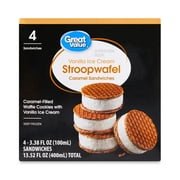 Great Value Stroopwafel Vanilla Ice Cream Caramel Sandwiches, 3.38 fl oz, 4 Count
