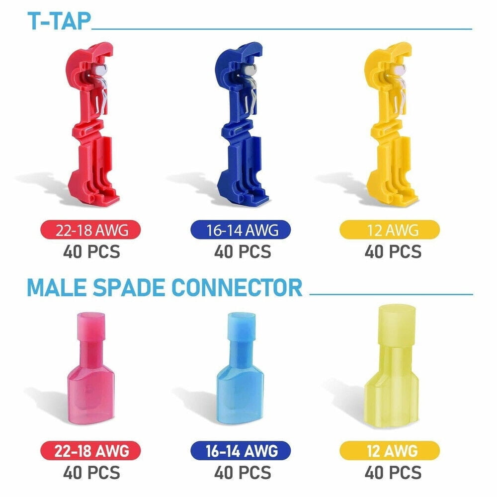 240Pcs Quick Splice T-Tap Insulated Crimp Terminals Kit Spade Wire Connectors US