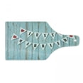 thumbnail image 1 of Wedding Cutting Board, Just Married Letters on Triangular Flags Hanged on Blue Wooden Door Art Print, Tempered Glass Cutting and Serving Board, Wine Bottle Shape, Blue Black Red, by Ambesonne, 1 of 1