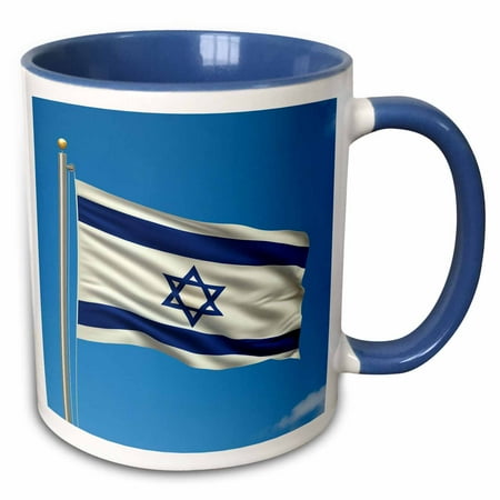 

3dRose Flag of Israel on a flag pole with blue sky Israeli - Two Tone Blue Mug 11-ounce