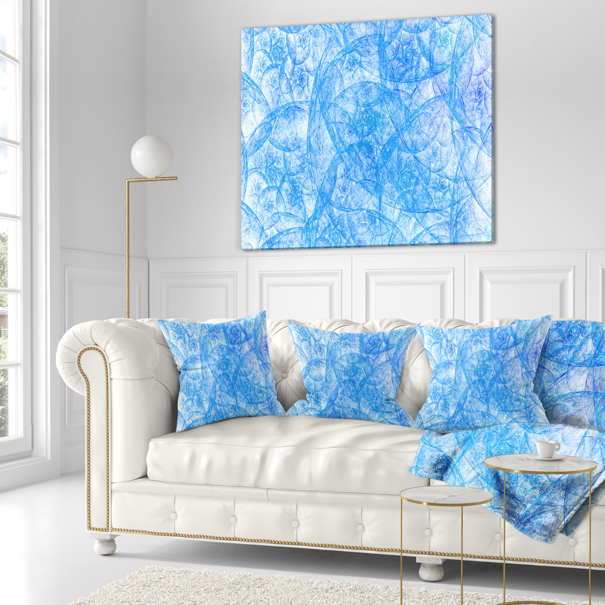 Designart Blue Fractal Dramatic Clouds - Abstract Throw Pillow - 16x16