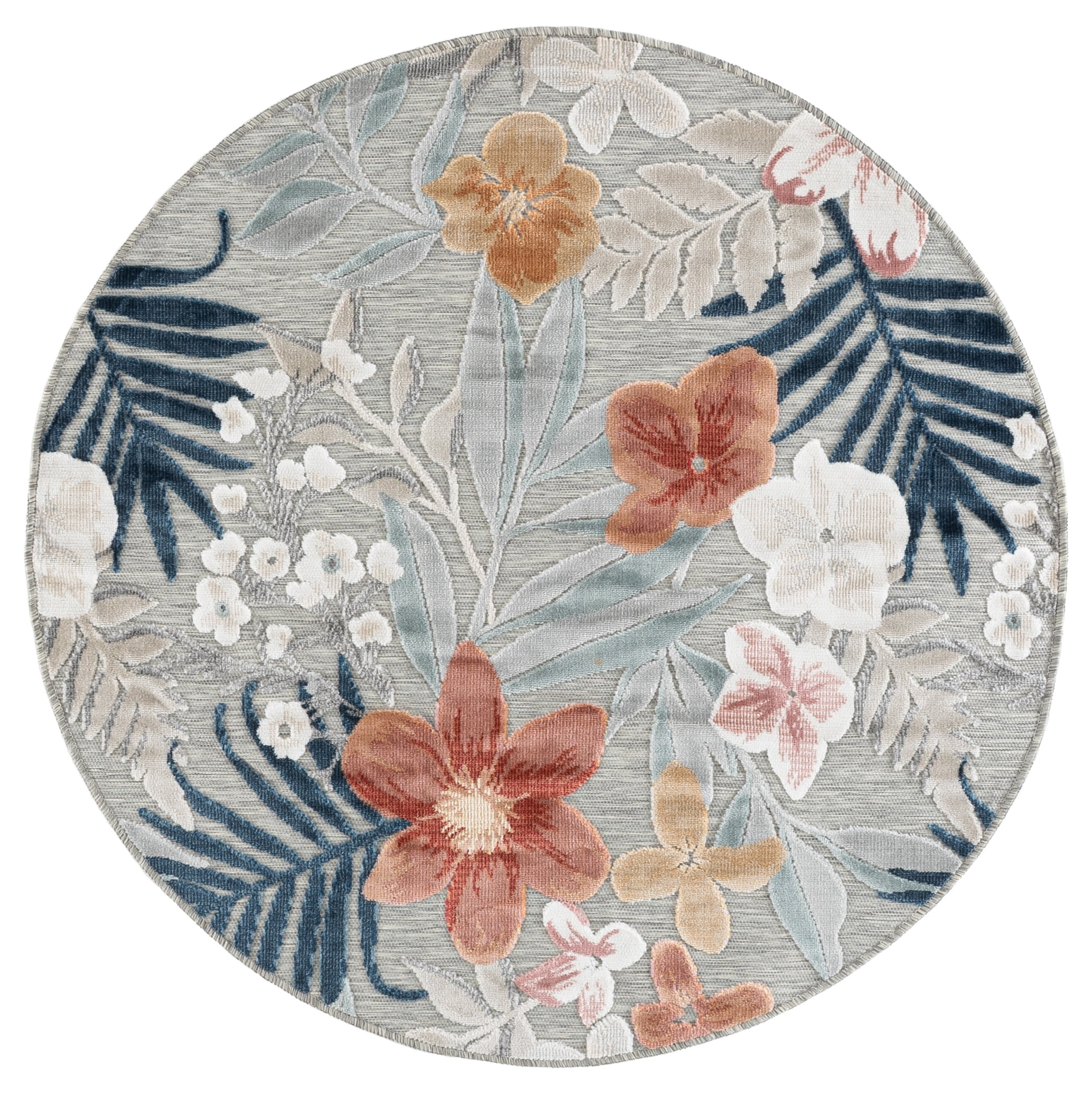 Safavieh Cabana Caris Floral Indoor/Outdoor Area Rug, Gray/Rust, 5'1" x 5'1" Round