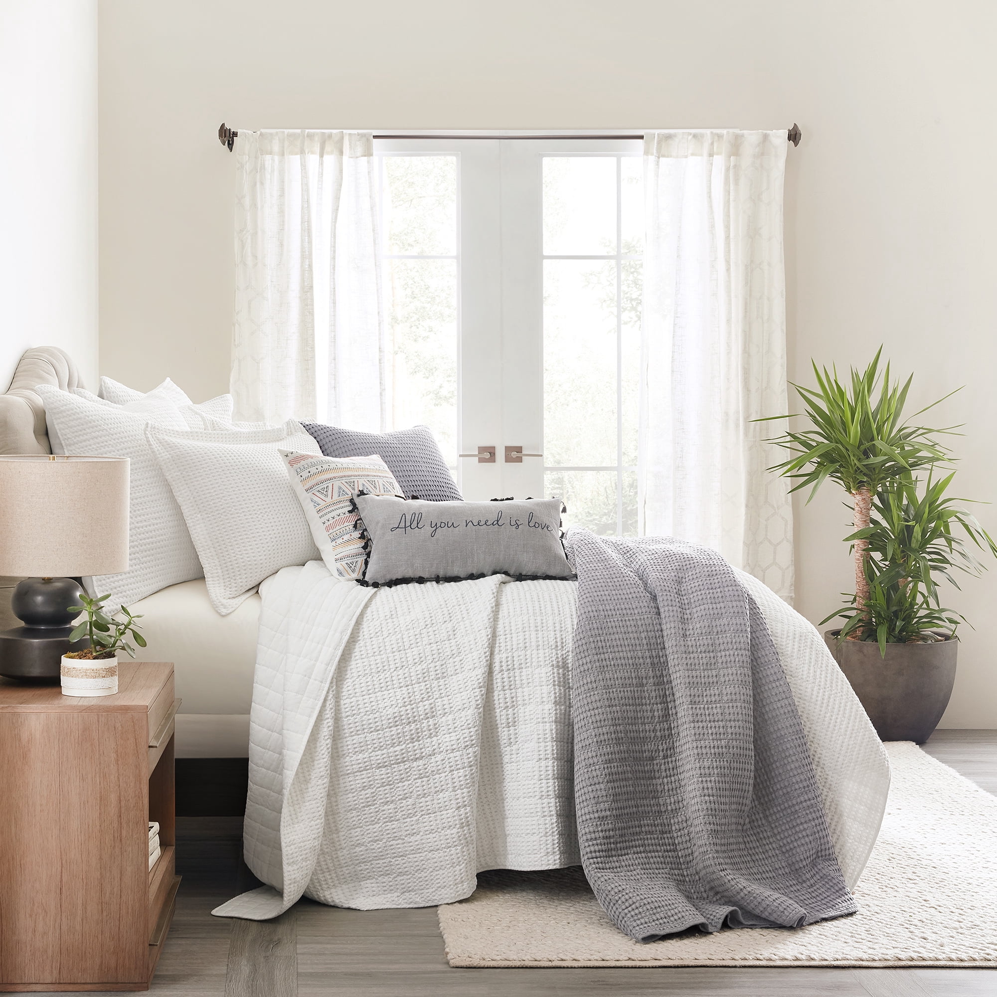 Levtex Home - Mills Waffle - Twin/Twin XL Quilt Set - Bright White Cotton Waffle - Quilt Size (68 x 86in.), Sham Size (26 x 20in.)