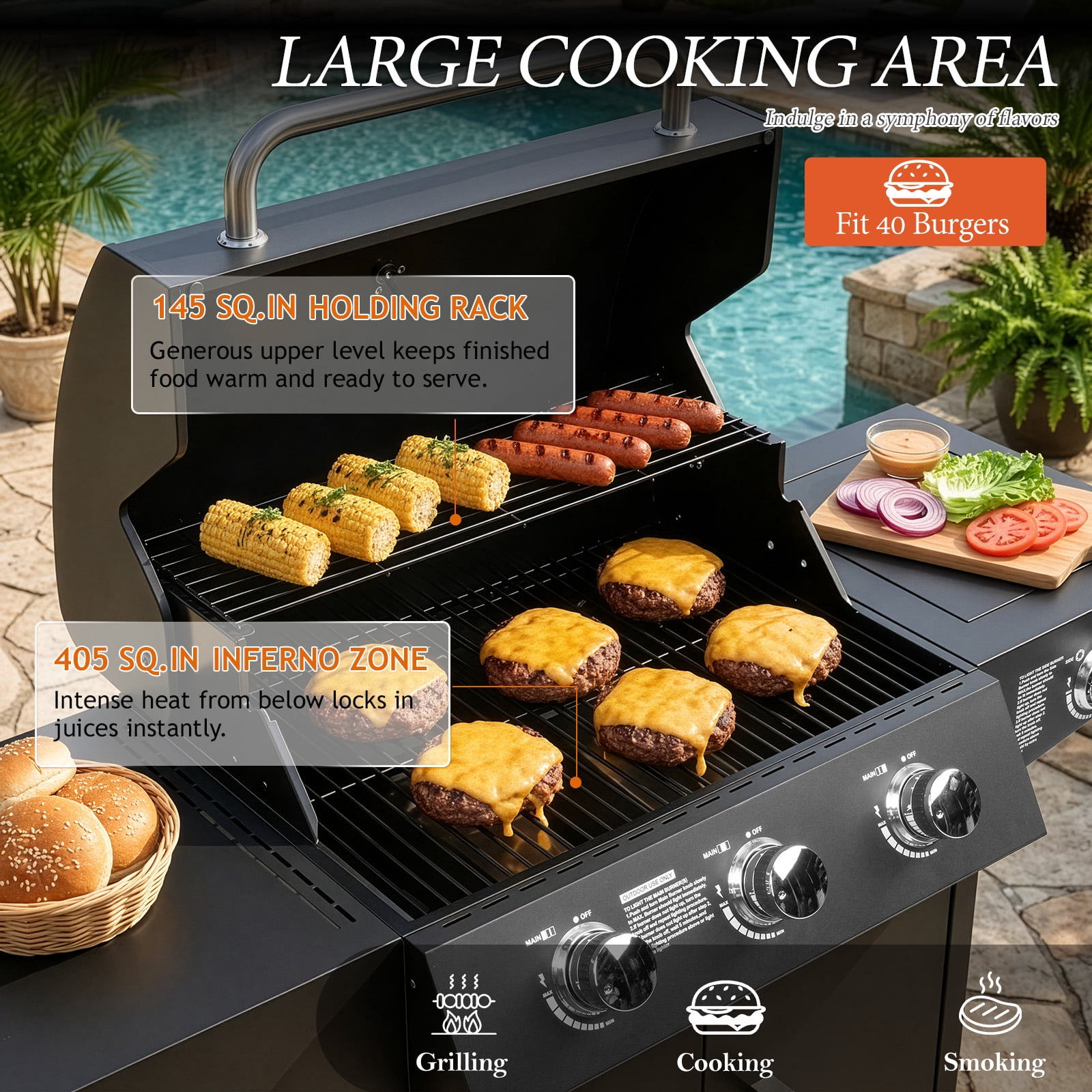 Ktaxon 3 Burner Propane Grill Gas Stove 46000 BTU with Side Stove,Wheels