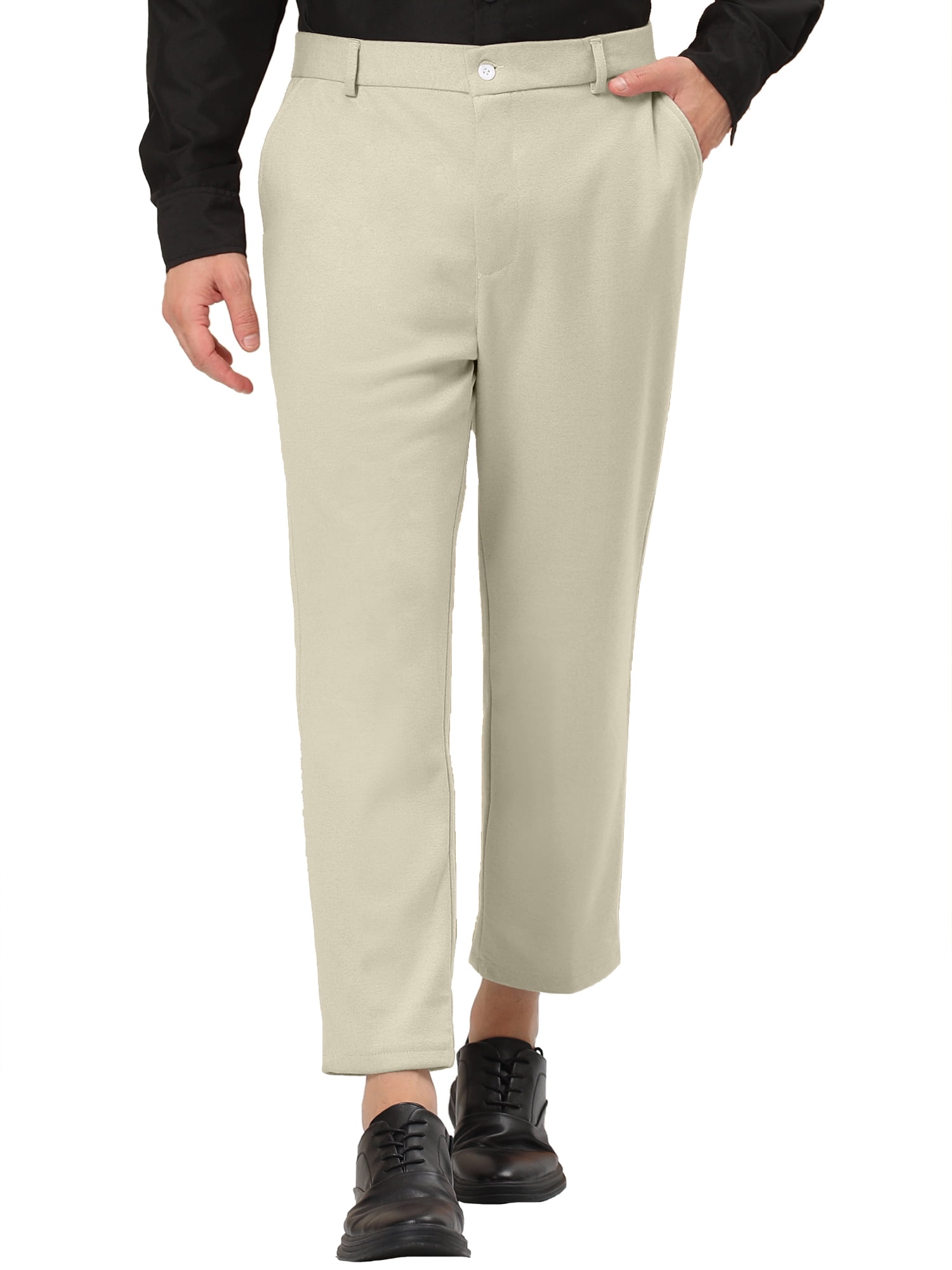 Lars Amadeus Men's Cropped Pants Slim Fit Flat Front Elastic Waist