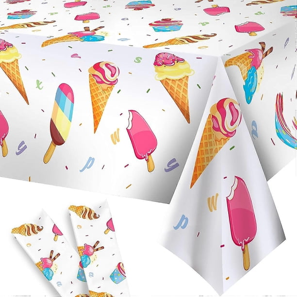 Large Ice Cream Tablecloth - 54x108 Inch, Pack of 2 | Ice Cream Party Tablecloth for Ice Cream Party Decorations | Ice Cream Birthday Party Decoration