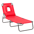 thumbnail image 1 of Outsunny Adjustable Outdoor Lounge Chair, Garden Folding Chaise Lounge w/ Reading Hole Reclining Tanning Chair Seat, Folding Camping Beach Lounging Bed with Support Pillow, Red, 1 of 10