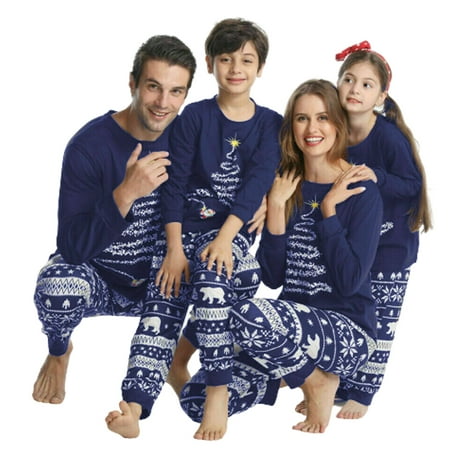 

ZOELNIC Christmas Pajamas Adult Kids Xmas Family Matching Nightwear PJs Sets Lounge Wear (Blue Mom-M)