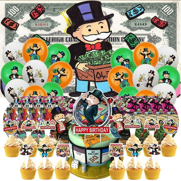 Monopoly Birthday Party Supplies Balloons Paper Plates Decoration Cake Topper Decor Tableware Banner Backdrop