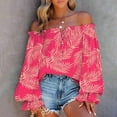thumbnail image 2 of Babysbule Womens Tops Casual Loose Women's Summer Casual Printing Long Sleeve Off-The-Shoulder Tops Loose Blouses On Outfit, 2 of 6