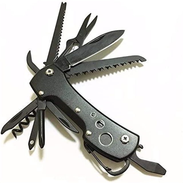 HLONK Stainless Steel Pocket Knife Multitools Multi Function with Opener Screwdrivers Saw Scissors Black