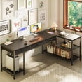 thumbnail image 2 of Amadwell 55 Inch L Shaped Office Desk with 3 Fabric Drawers, Reversible Computer Gaming Desk, Power Outlets and Mesh Shelves, Corner working Study Desk, Black, 2 of 9