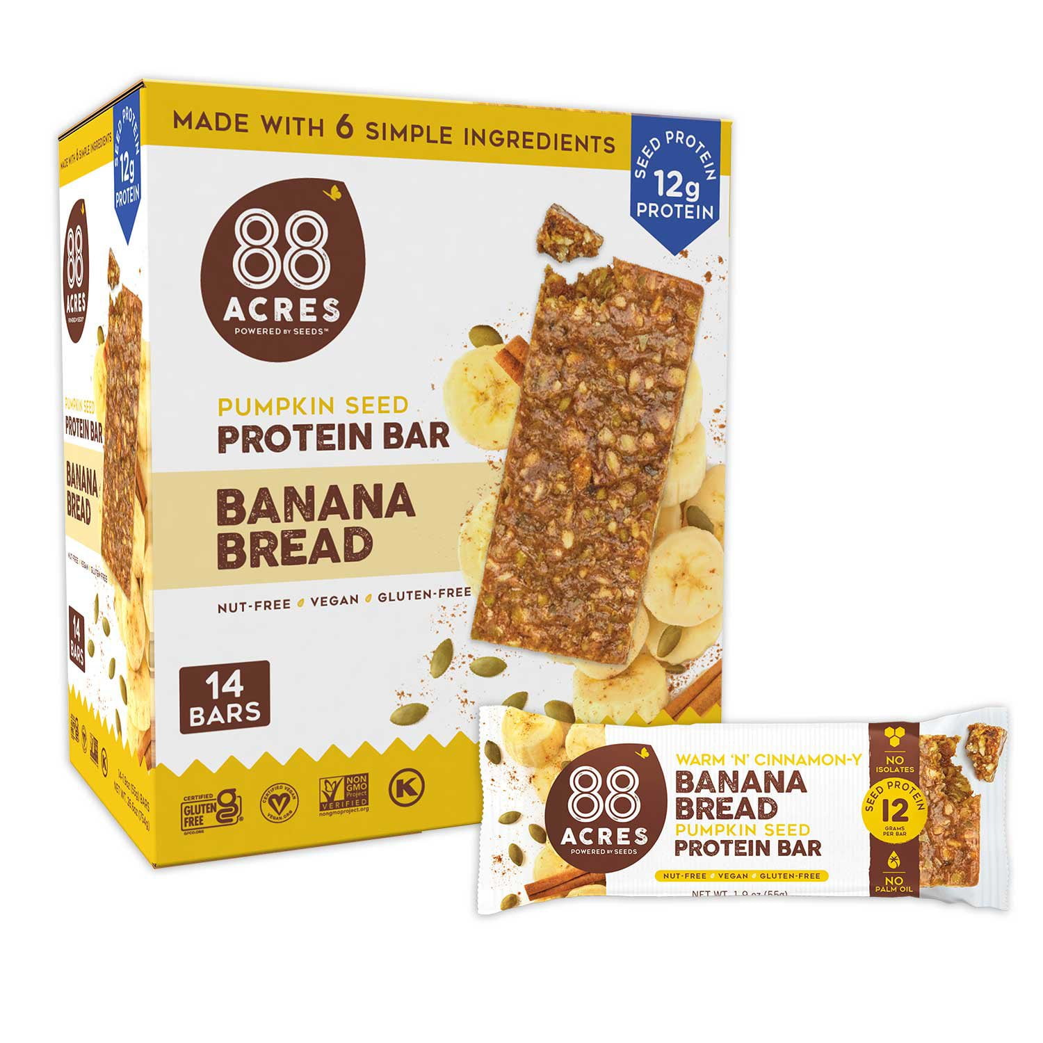 88 Acres Banana Bread Pumpkin Seed Protein Bar, 14 ct