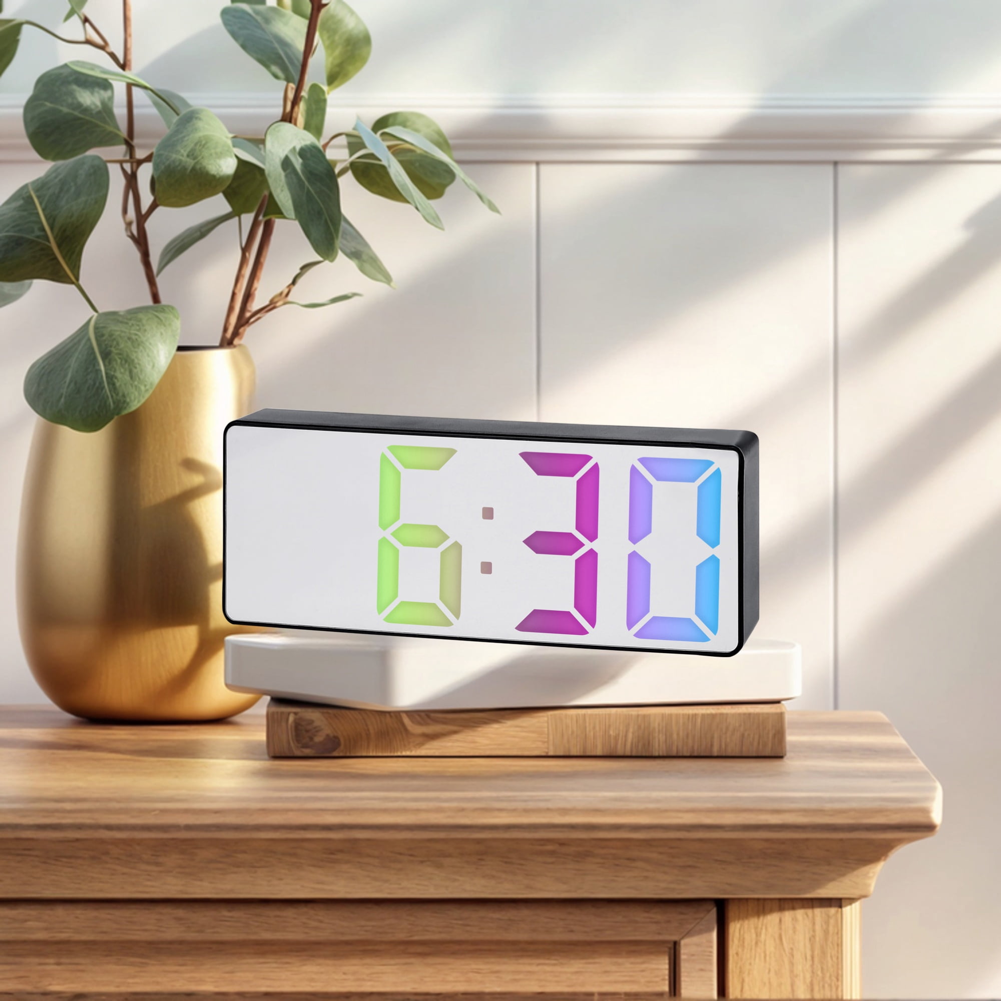 Unique Bargains 2 Pcs Small Alarm Clock Temperature Mirror Black Mirror/Black