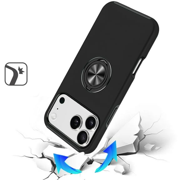 Case for Apple iPhone 17 Pro Max Hybrid 360 Degree Rotatable Metal Invisible Ring Stand Holder Slim Fit Magnetic Car Mount Shockproof, XPM Phone Cover fit Apple iPhone 17 Pro Max (6.9") [Black]